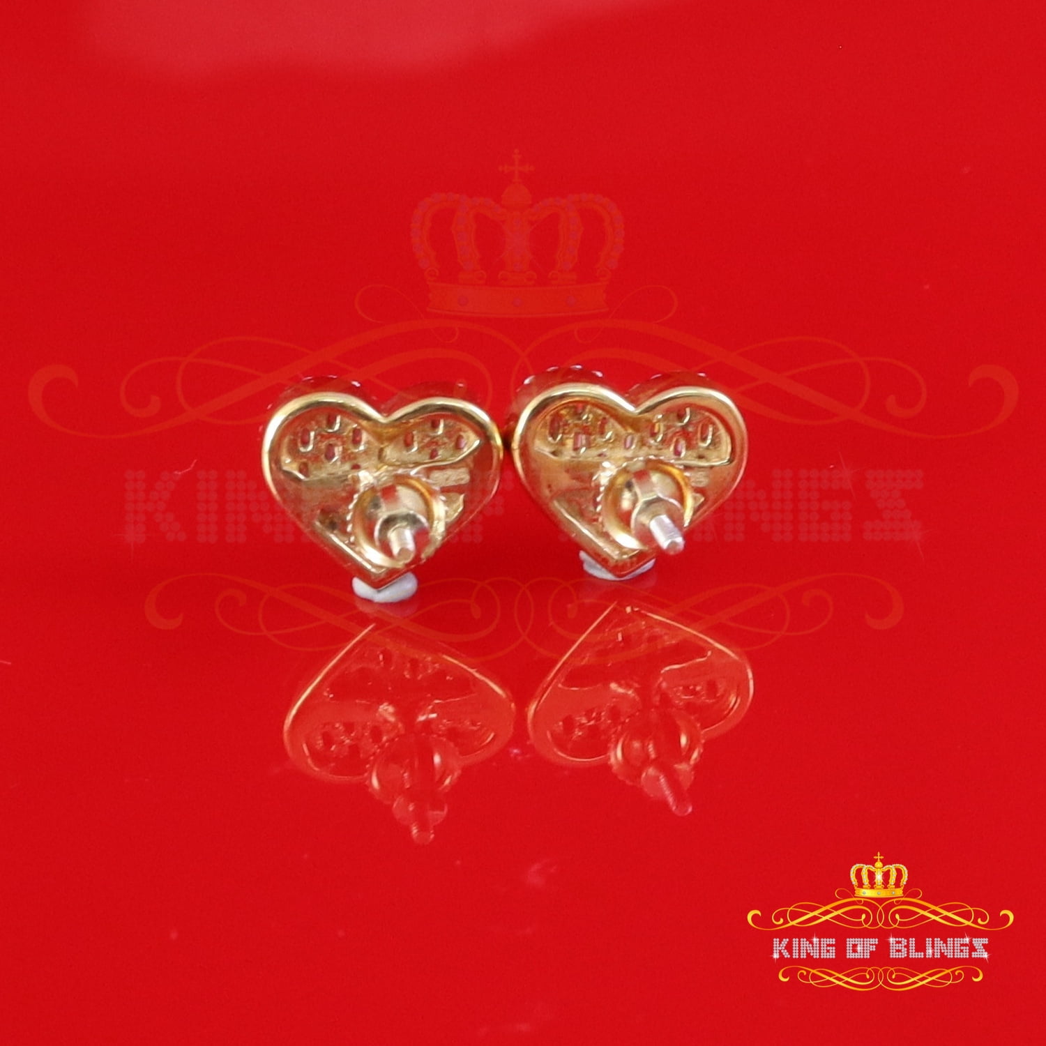 King of Bling's 925 Yellow Silver 1.00ct VVS 'D' Moissanite Heart Stud Earring Men's/Womens