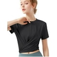 thumbnail image 2 of SHCKE Women's Slim Sport Shirts Casual Knot Front Tops Yoga Workout Crop Tops, 2 of 6