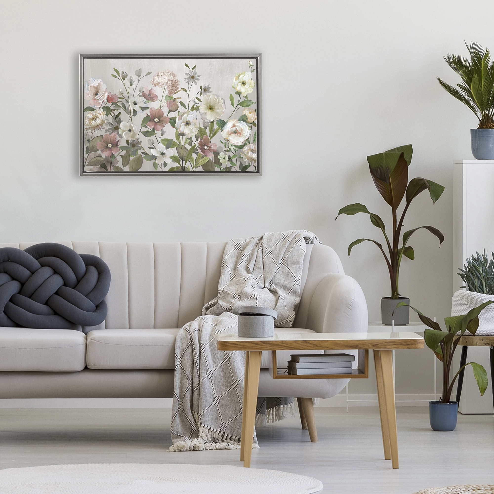 Stupell Industries Garden Meadow Arrangement Gray Framed Floater Canvas Wall Art, design by Nan