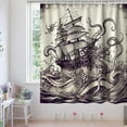 thumbnail image 2 of Nautical Octopus Monster Sailboat Theme Fabric Nautical Shower Curtain Sets Ocean Bathroom Decor with Hooks Waterproof Washable 72W x 72H inches Retro Colors and Black, 2 of 6