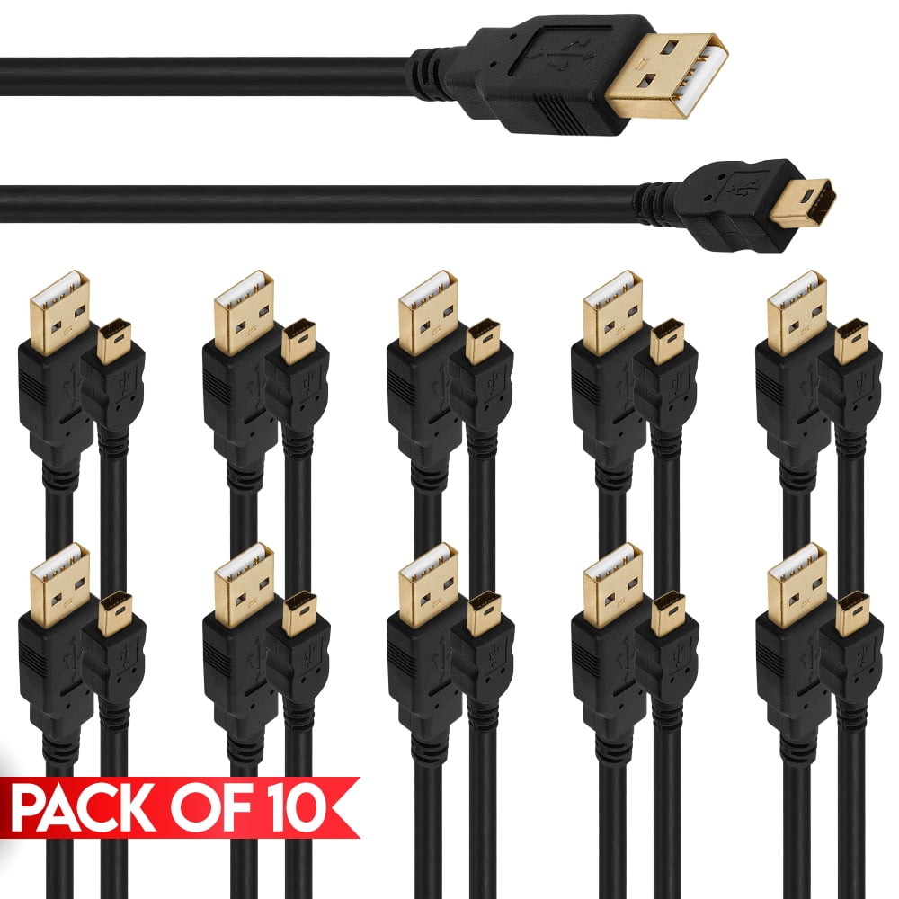 Cmple - [10 PACK] 6 FT Mini USB Cord USB 2.0 Type A to Mini B Cable Nylon Braided Charging Cord for MP3 Player, Portable Hard Drive, GoPro Hero, PSP, Dash Cam, Digital Camera, GPS Receiver, PDA
