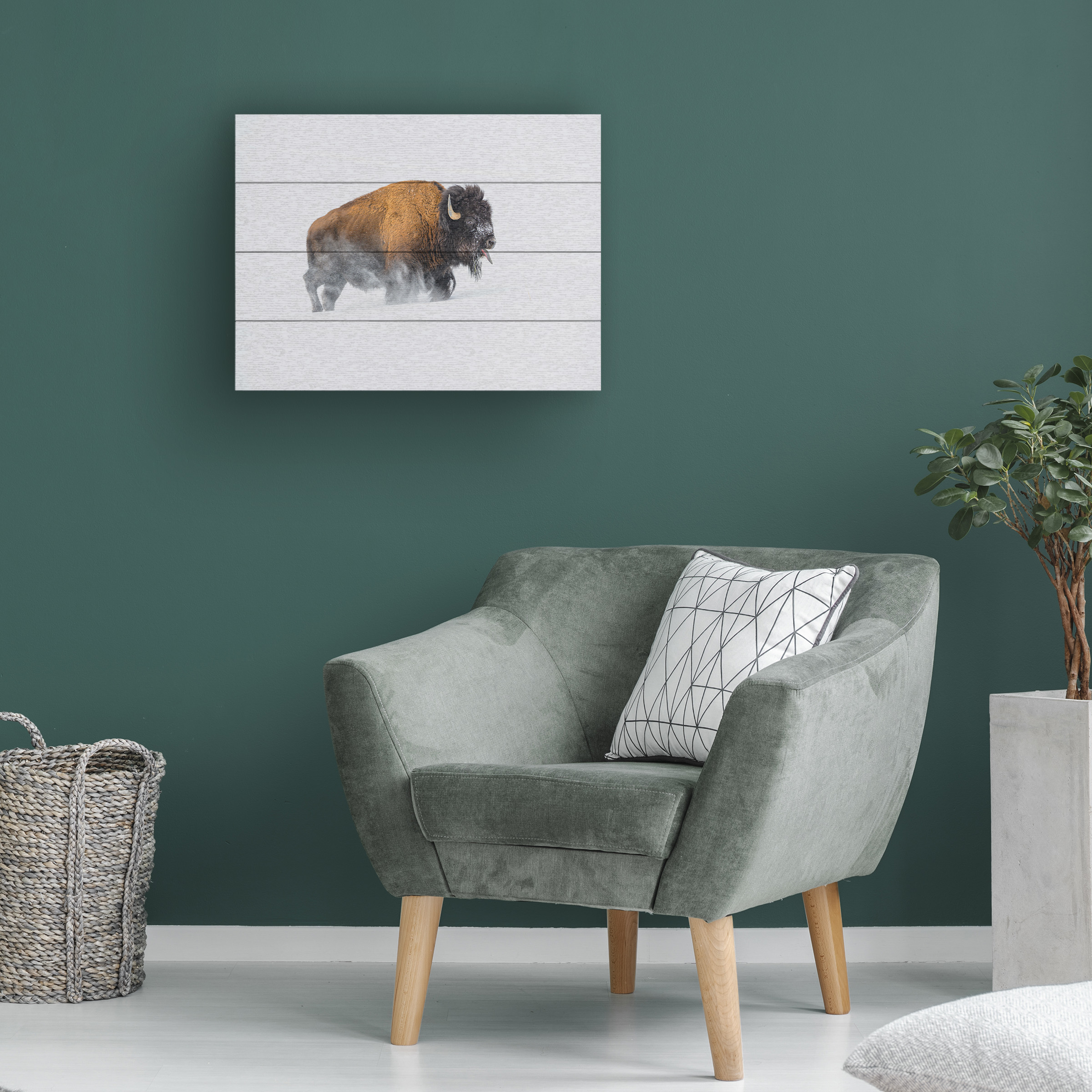 Debbie Hunt 'Bison In The Snow' Wood Slat Art 12x16