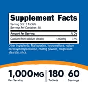 Nutricost Calcium Citrate (1,000mg) 180 Tablets - Vegan, GMO-Free, Gluten-Free, 60 Servings