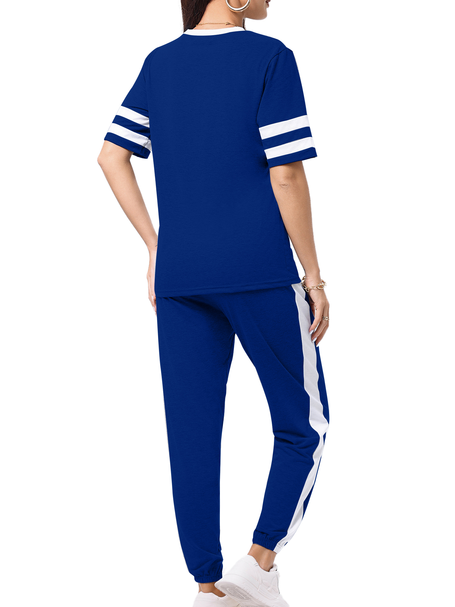 Shine Up Women's Striped Short Sleeve Sweatsuit Set photo 4