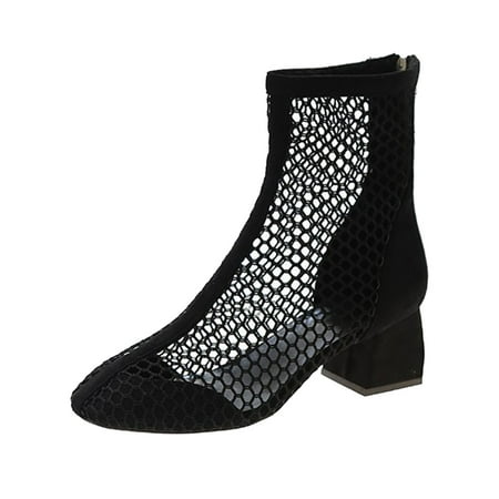 

fvwitlyh Ankle Boots for Women Tan Booties Women Boots No Heel Ladies Fashion Roman Closed Toe Boots Solid Color Hollow Mesh Boots Leather Women 11