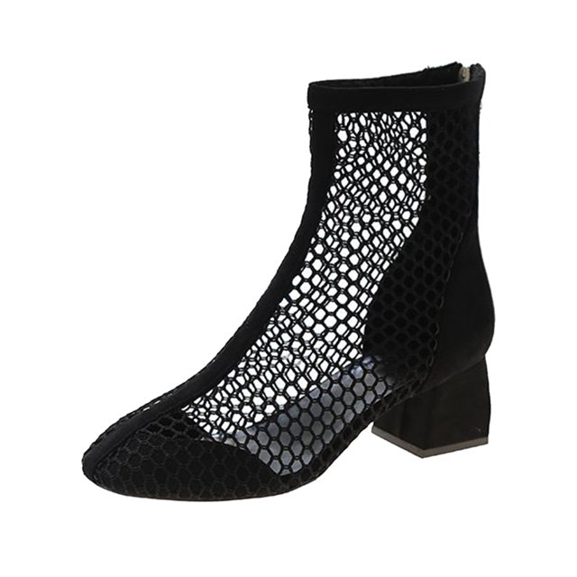 NECHOLOGY Botas Mujer Adulto Femenino Zapatos Botines de mujer Botas de tacón grueso de malla hueca de color sólido con punta cerrada a la moda para mujer (Black, 8)