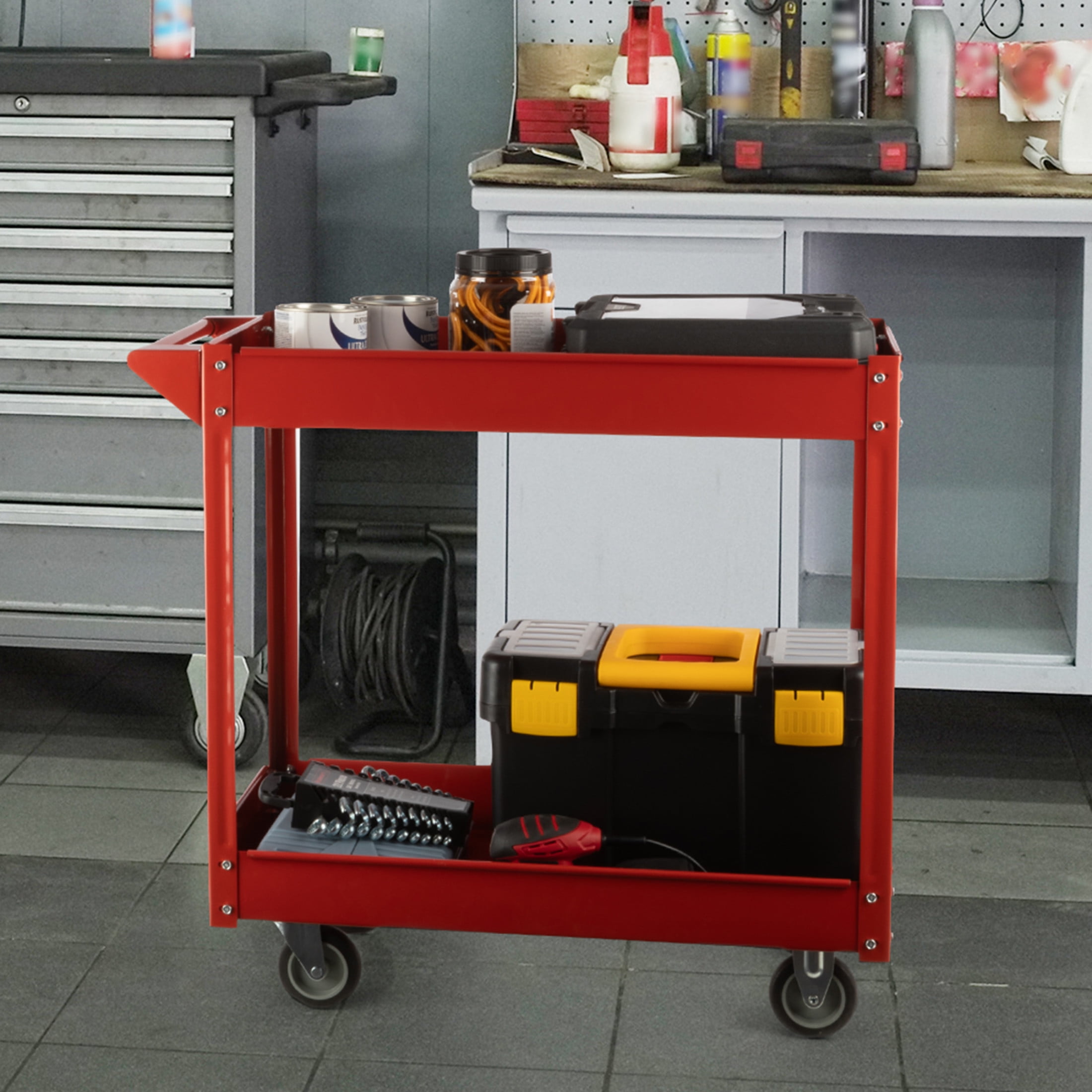 Stalwart Tool Cart - 2-Tier 330lb Capacity Rolling Utility Cart with Wheels