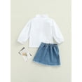 thumbnail image 4 of Seyurigaoka 2Pcs Kids Girls Suit Set, Solid Color Lapel Long Sleeve Shirt+ Ripped Denim Skirt, 4 of 8