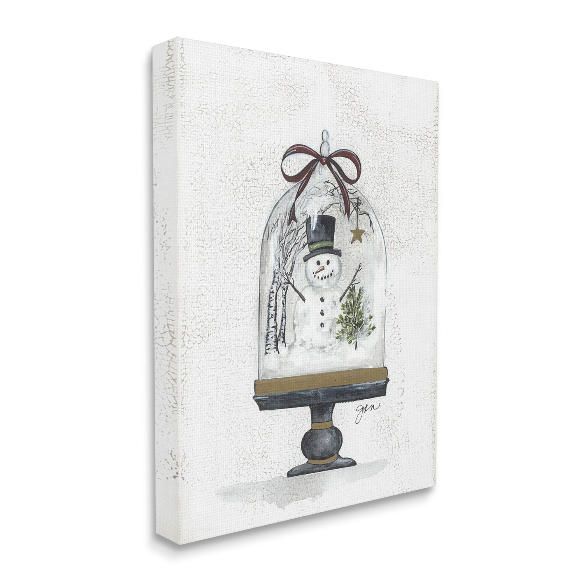 Snowman Winter Scenery Snow Globe Rustic Detail Landscape Graphic Art Gallery-Wrapped Canvas Print Wall Art