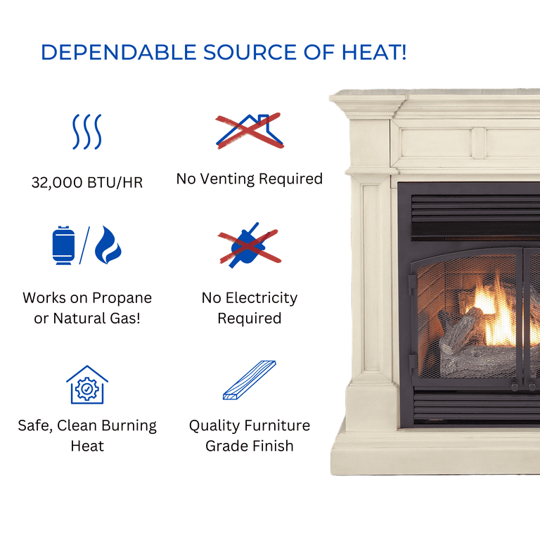 Duluth Forge Dual Fuel Ventless Gas Fireplace 32,000 BTU, Remote Control,  Antique White Finish - Walmart.com