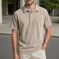 thumbnail image 2 of IWRICH Men's Corduroy Knit Polo Shirts Short Sleeve Casual Textured T Shirt Summer Ribbed Collared Shirts Beige XXL, 2 of 4