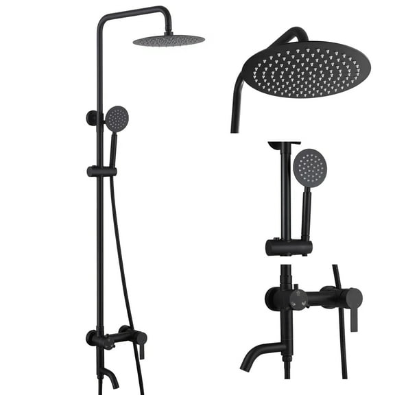 3-Function 304 Stainless Steel Wall-Mounted Outdoor Shower System, Matte Black