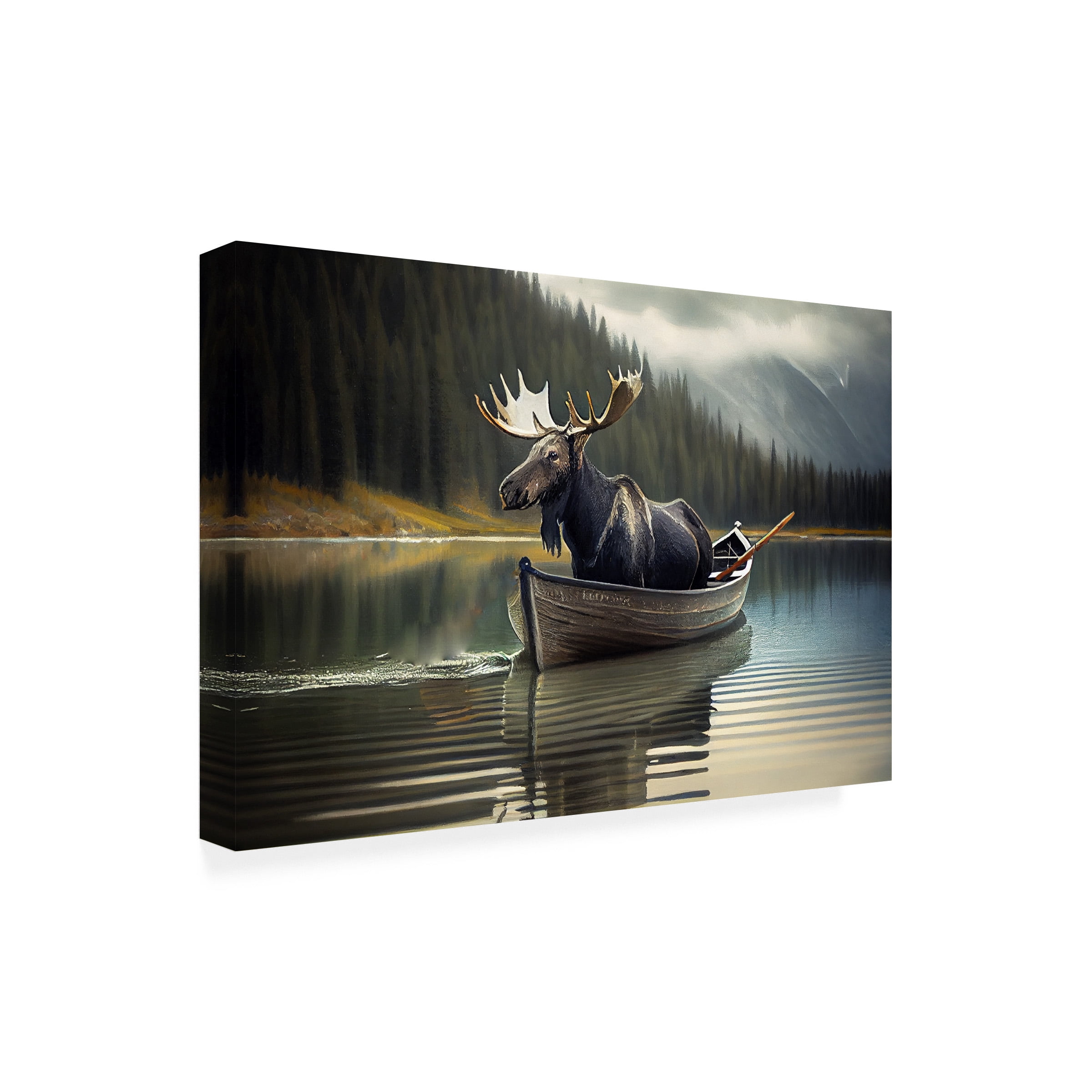 Canvas Wall Art - Sasha 'Moose Canoe' Wall Art for Living Room, Bedroom, or Office Décor by Trademark Fine Art - 32 x 22 Inches
