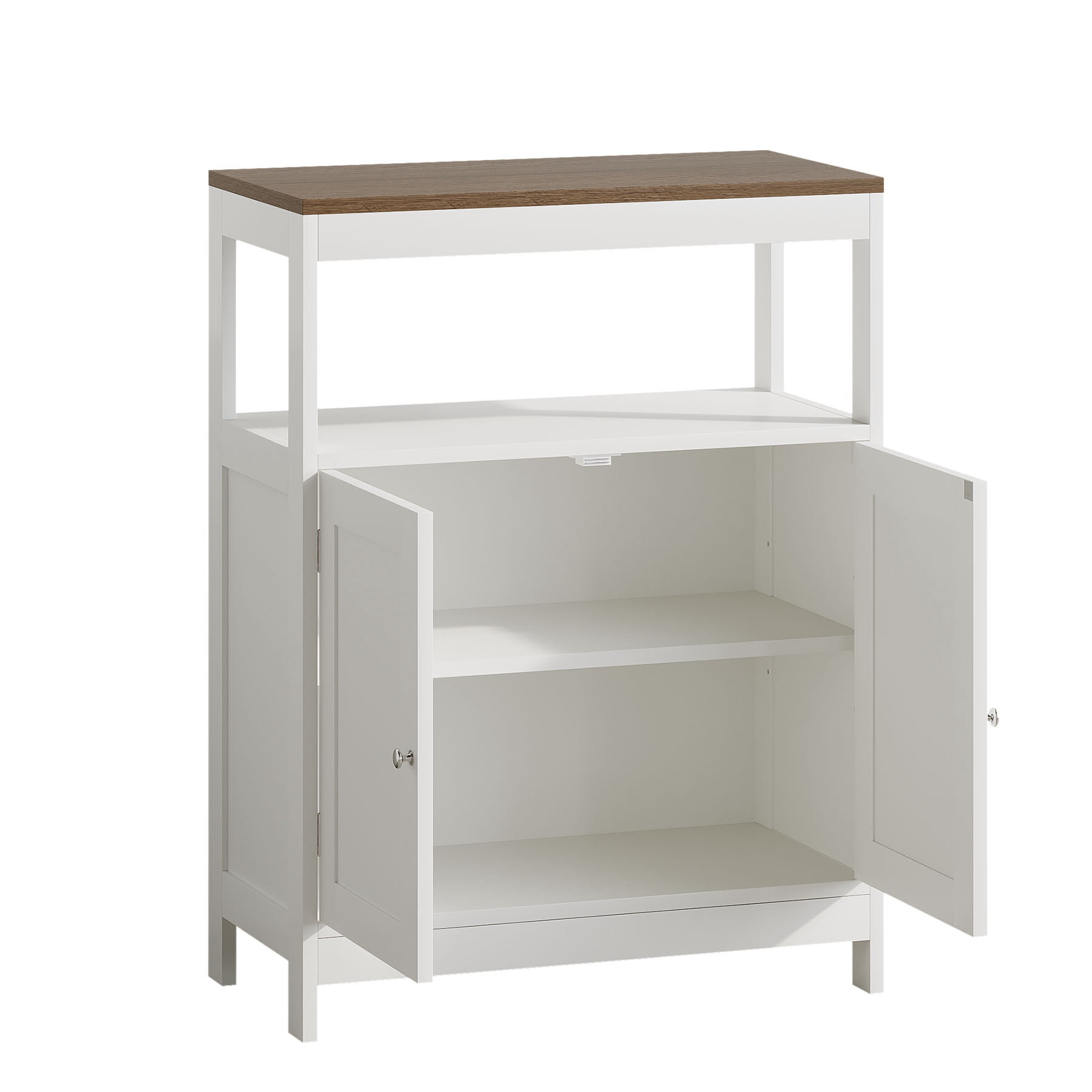 S-HOME Storage Cabinet with Double Doors in White, Free-Standing Design, Adjustable Shelf for Bathroom or Kitchen Use