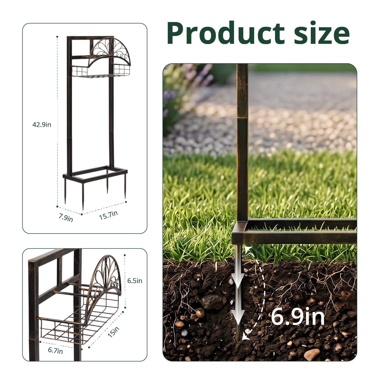 Heavy-Duty Freestanding Garden Hose Holder with Storage Basket