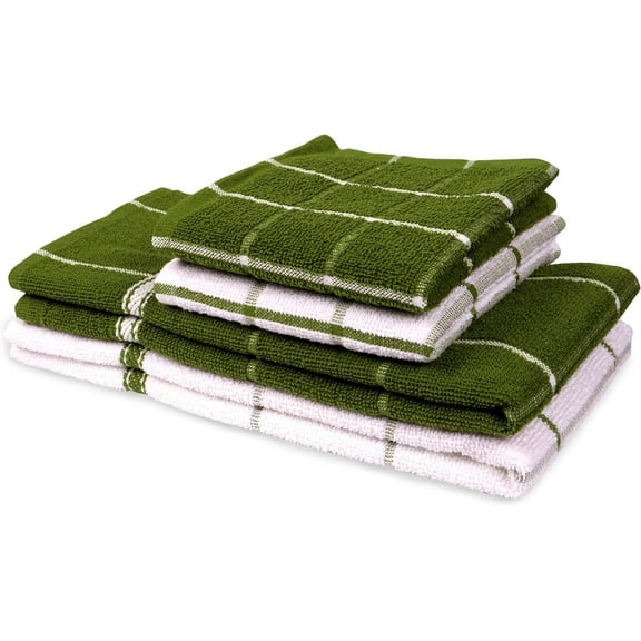 MALLOWEX Kitchen Towel and Dishcloth Set, Pack of 4 | 12 x 12 and 16 x 26 Inches | Super Soft and Absorbent Dish Towels |100% Cotton Dish Rags for Drying Dishes | Quick Drying Tea Towels | Green