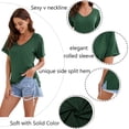 thumbnail image 3 of DODOING Women's V Neck T Shirt Rolled Sleeve Side Split Tunic Tops Casual Summer Tee Shirts, 3 of 8