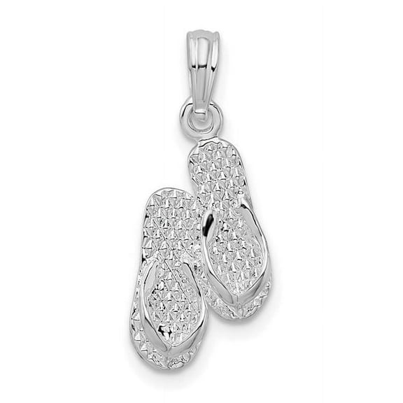 Finest Gold Sterling Silver Antigua WI 3D Flip Flops Pendant