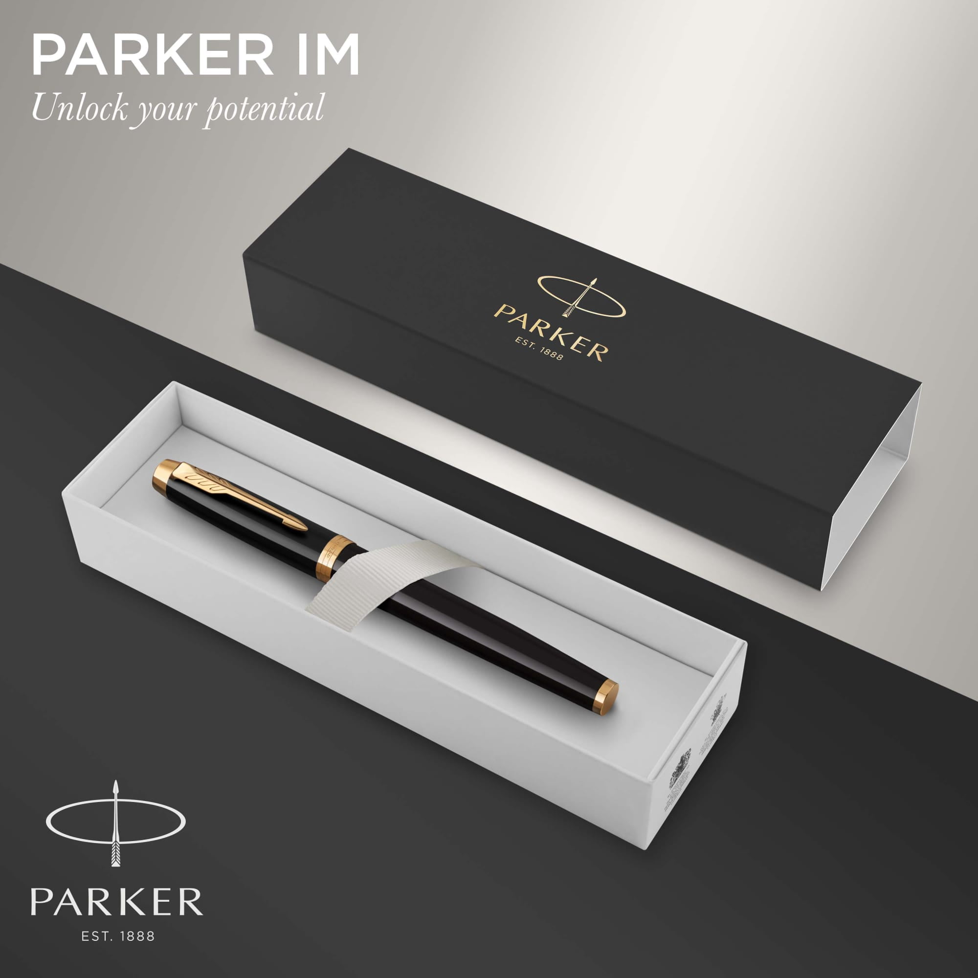Parker IM RollerBall Pen, Black Lacquer Gold Trim with Fine Point Black Ink Refill, Gift Box (1931659)
