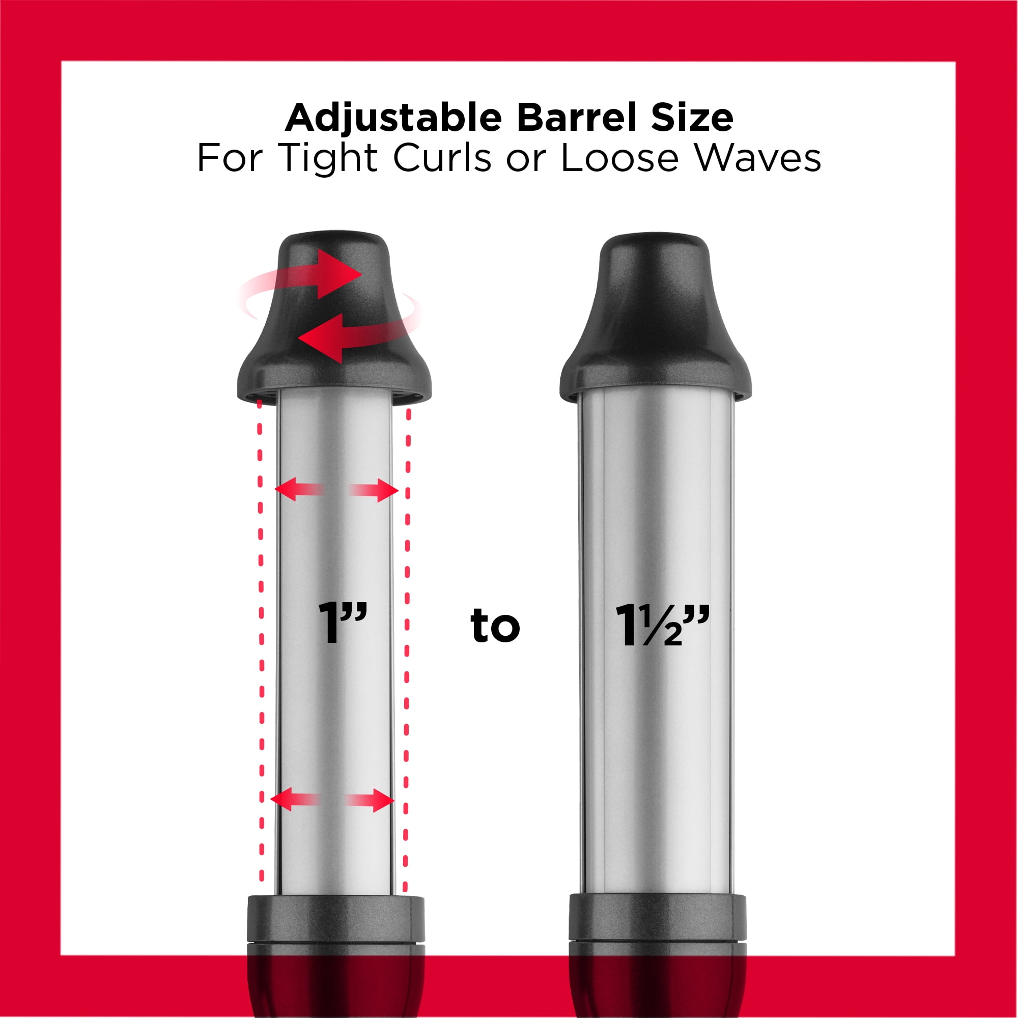Revlon Adjustable Barrel 2-in-1 Ceramic 1" and 1-1/2" Curling Wand, Black