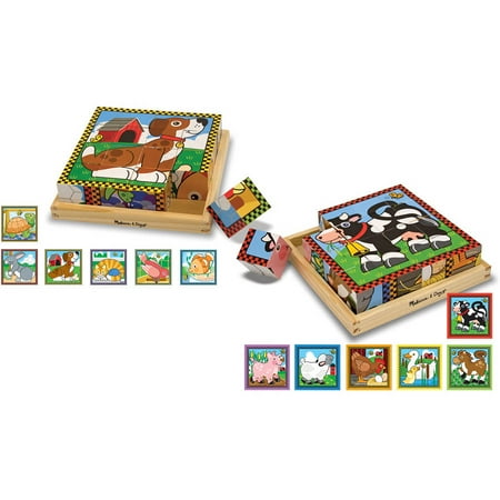 Melissa & Doug Wooden Cube Puzzles Set - Pets and Farm