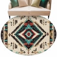 thumbnail image 2 of 7Ft Round Rug, Boho Red Teal Brown Non-Skid Rubber Backing Large Area Rugs - Living Room Bedroom Home Office, Southwestern Country Geometric Indoor Floor Mat Carpets Washable Rug, 2 of 9