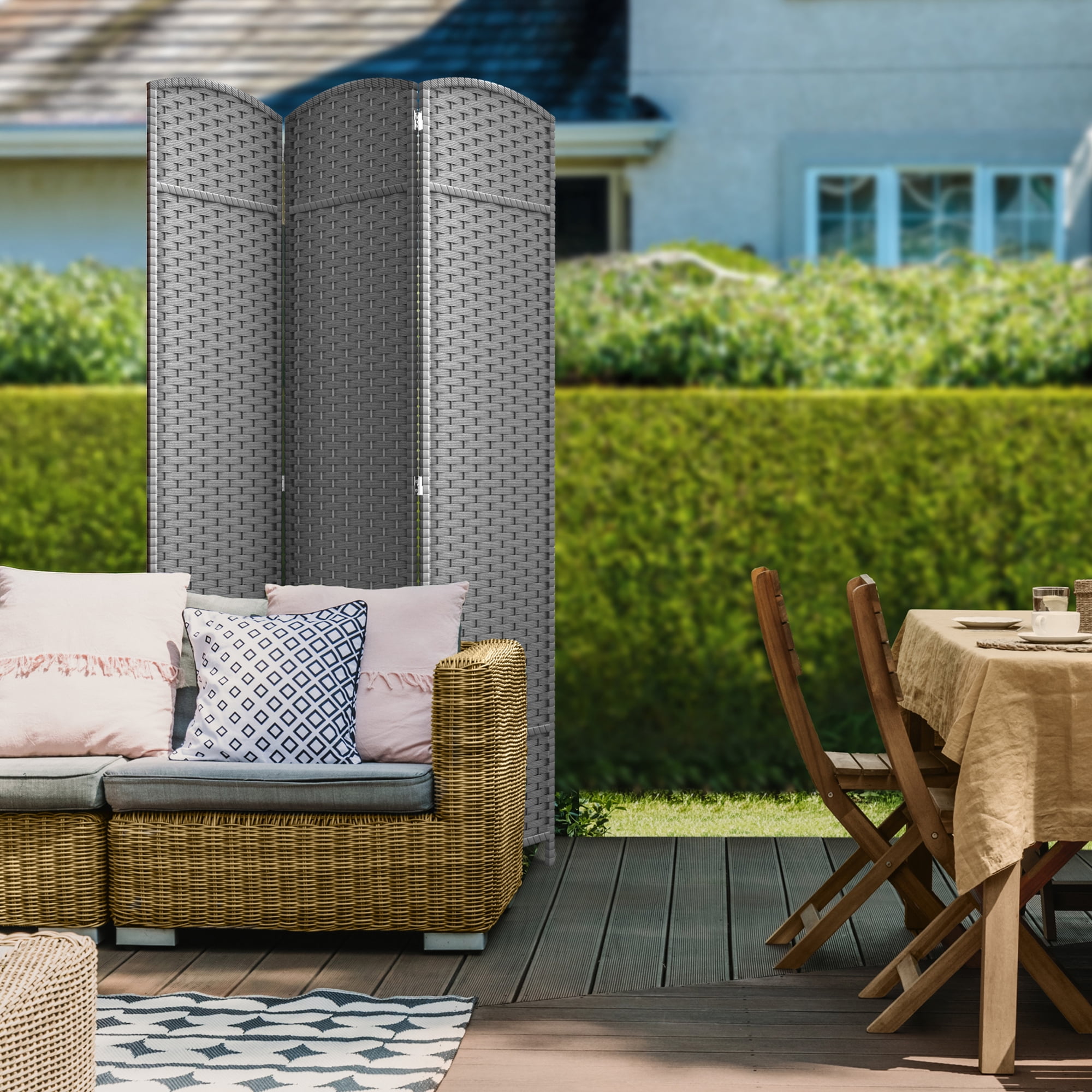 Sorbus 3-Panel Wide Folding Room Divider Privacy Screen, Hand-Woven Lt. Gray Mesh