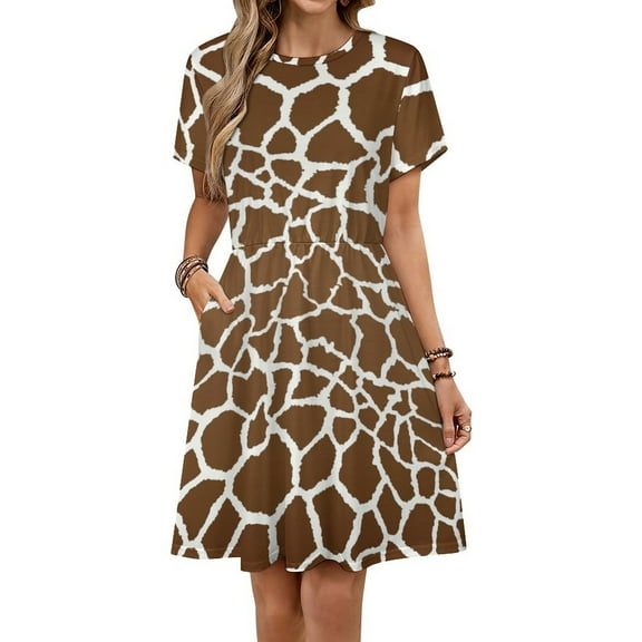 Giraffe Print Dress Fashion Beach Short Sleeve Dresses Female Party Printed Sundress