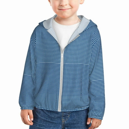 

Gaeub Blue Gingham Print Athletic Sun Protection Hoodie for Kids Long Sleeve Outdoor UV Shirt Running Fishing Top for Boys Girls-4 Years