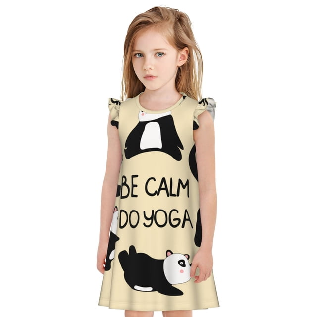 Balery Panda Doing Yoga Camisón de princesa para niñas, pijama de algodón con mangas abullonadas, suave y bonito.-XX-Large