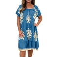 thumbnail image 2 of Ayolanni Women's Plus Size Holiday Dresses Blue Boho Short Sleeve Midi Dresses Ladies Dresses 4x, 2 of 6