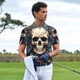 thumbnail image 3 of Pofeuu Vintage Leaf Flower Skull Print Men's Loose Fit Midweight Short-Sleeve Pocket Polo-Small, 3 of 6