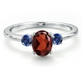 thumbnail image 3 of Gem Stone King 14K White Gold Red Garnet and Blue Created Sapphire Engagement Ring for Women | 1.15 Cttw | Oval 7X5MM | Gemstone January Birthstone | Size 9, 3 of 6