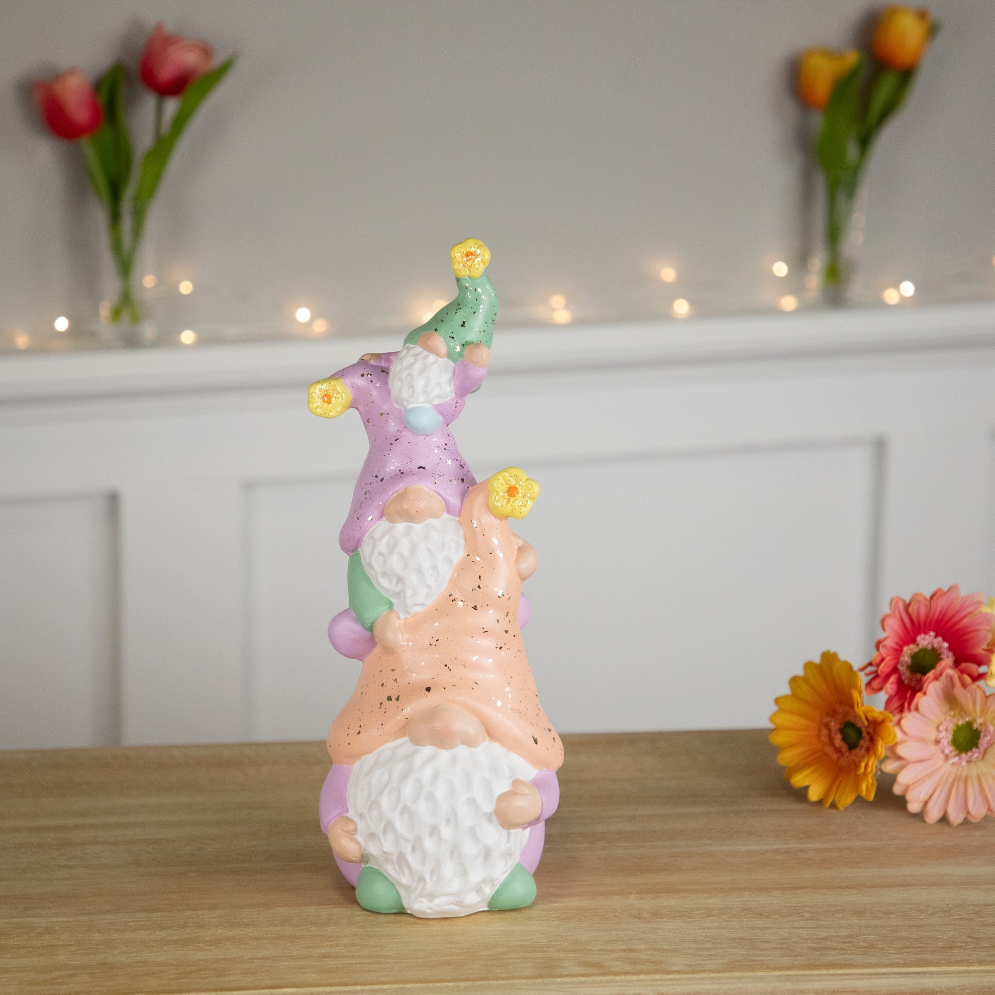 Northlight Gnome Tower Spring Figurine - 12" - Lilac and Orange