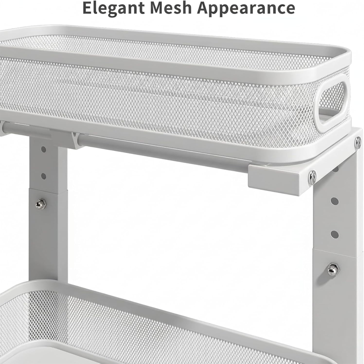 2 Pack Under Sink Organizer, Dual-Layer Pull Out Mesh Cabinet Rack with 5-Level Height Adjustment, Rust-Resistant Sliding Storage for Bathroom & Kitchen, Multi-Purpose 2-Tier Shelf