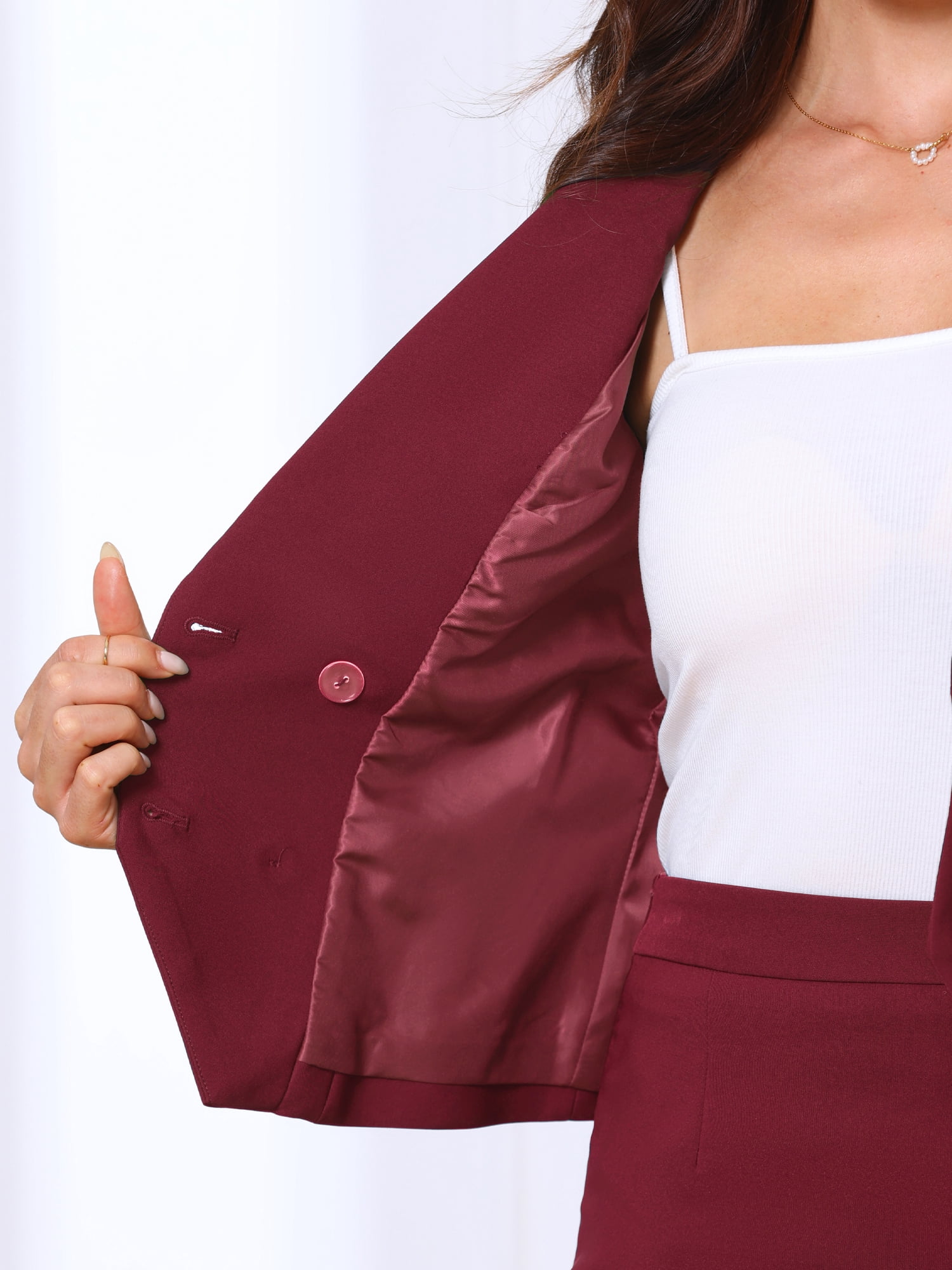 DARING DIVA 2Pcs Women's Office Double Breasted Blazer Pencil Skirt Set S Burgundy