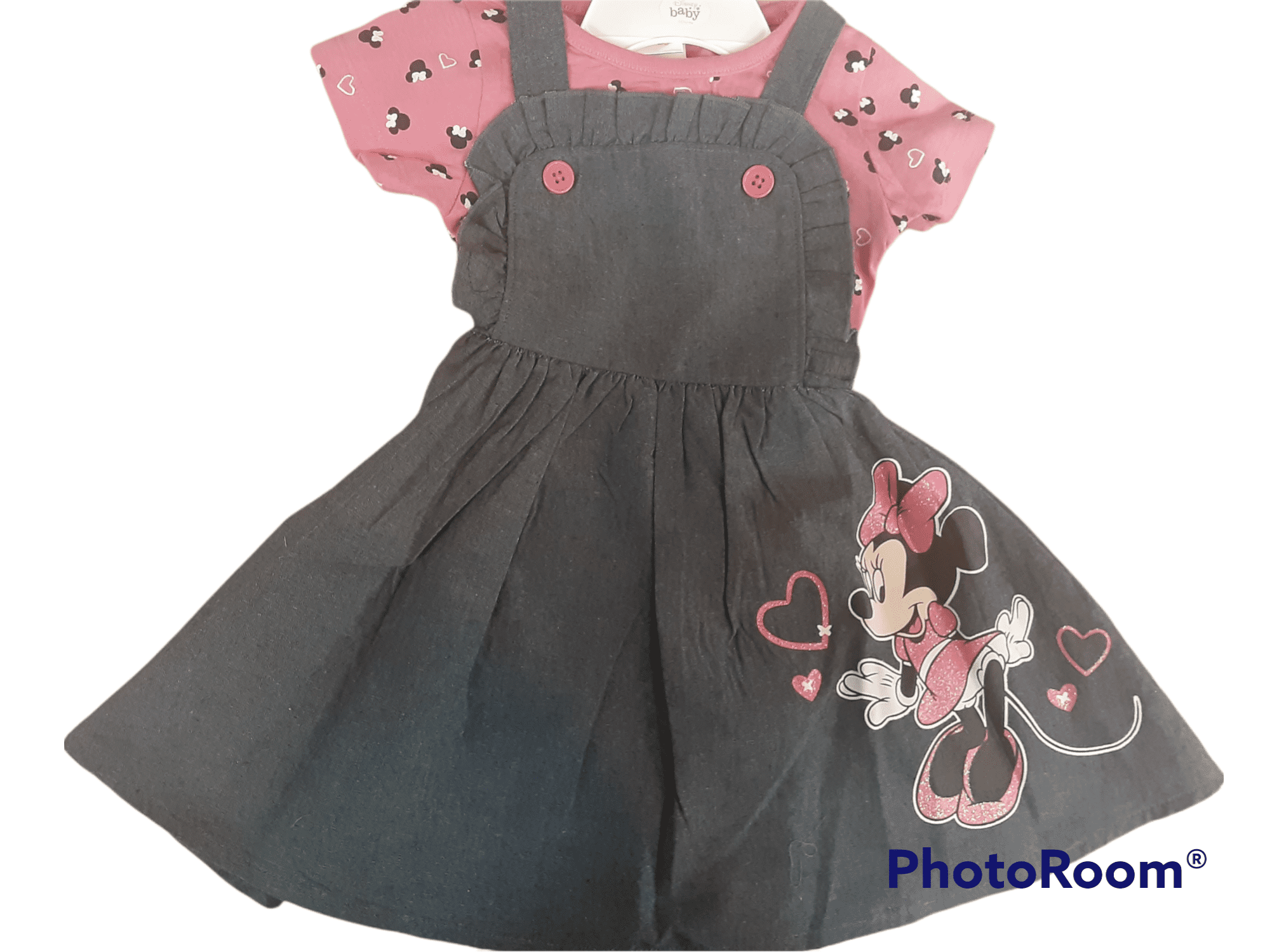 Toddler/Little Girls Disney Girl's Minnie Mouse Overall Dress 2 Piece Jumper & Cotton Short Sleeve T-Shirt