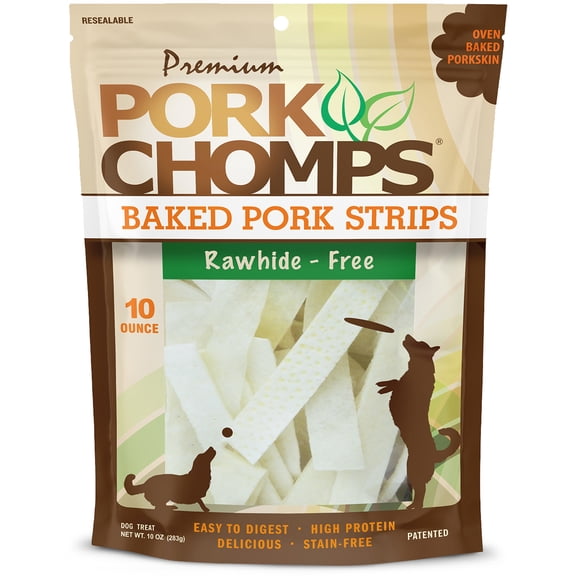 Pork Chomps Baked Pork Skin Chews for Dogs, 10 oz, Rawhide-Free