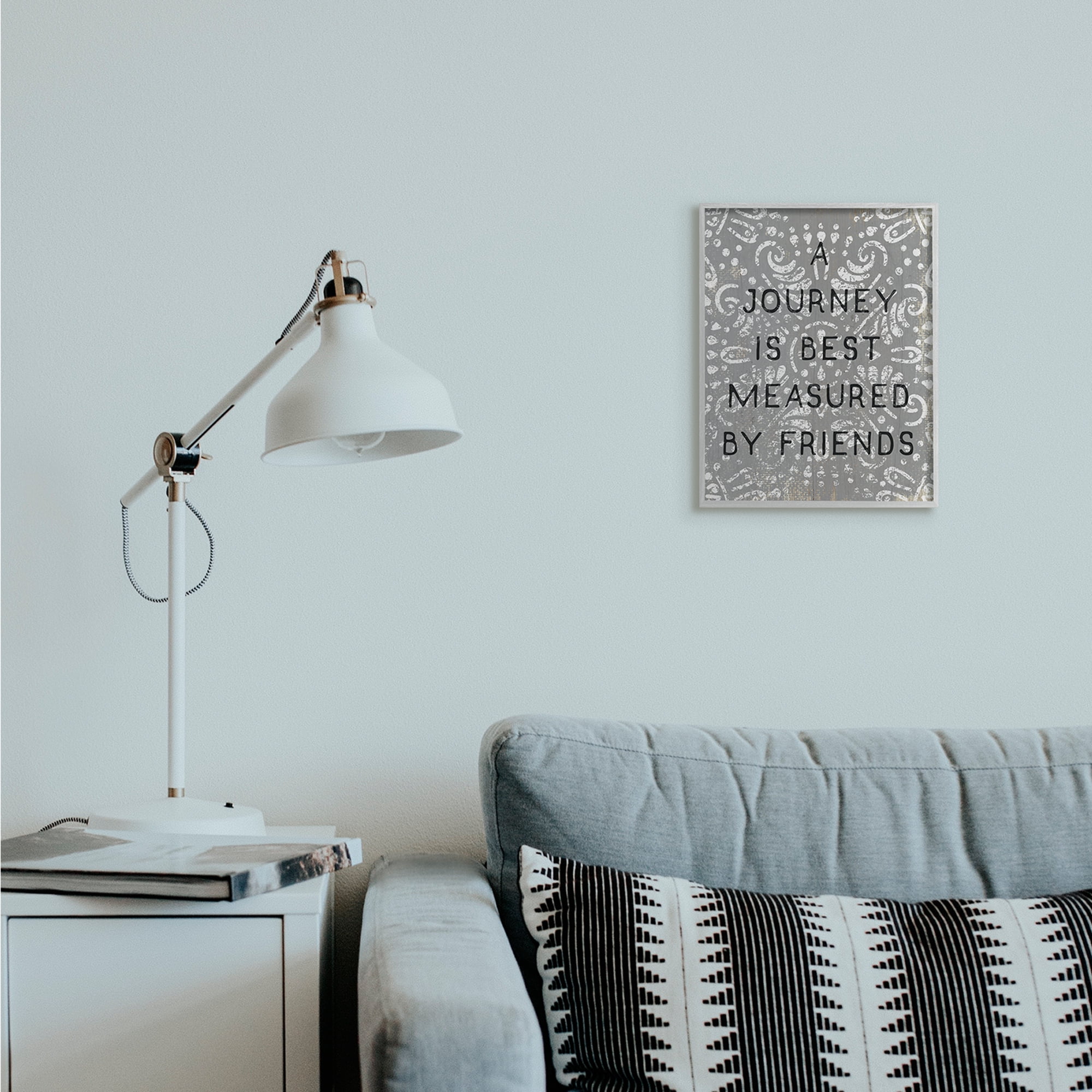 Stupell Industries Best Measured by Friends Phrase Distressed Boho Pattern Gray Framed by Daphne Polselli