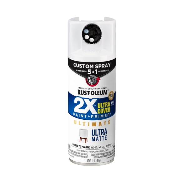 White, Rust-Oleum American Accents 2X Ultra Cover 5-in-1 Ultra Matte Spray Paint-368921, 12 oz