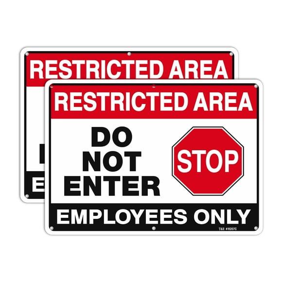 T&R Large Restricted Area Do Not Enter Employees Only Sign - 2 Pack - 14 x 10 Inches Rust Free .040