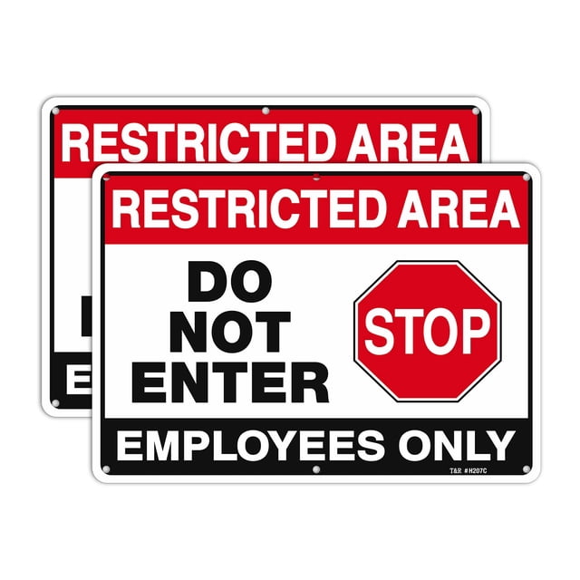 T&R Large Restricted Area Do Not Enter Employees Only Sign - 2 Pack - 14 x 10 Inches Rust Free .040