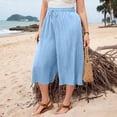 thumbnail image 5 of Trikvn Wide Leg Capri Pants For Women Plus Size High Waisted Drawstring Casual Cropped Trousers With Pockets Crinkle Flowy Summer Beach Culottes, 5 of 6
