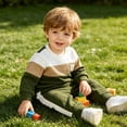 thumbnail image 3 of Enyan Toddler Baby Boy Fall Clothes Long Sleeve Striped Sweatshirt Top+Pants Set 2 Piece Infant Boys Winter Outfits（Green,3-6 Months）, 3 of 6