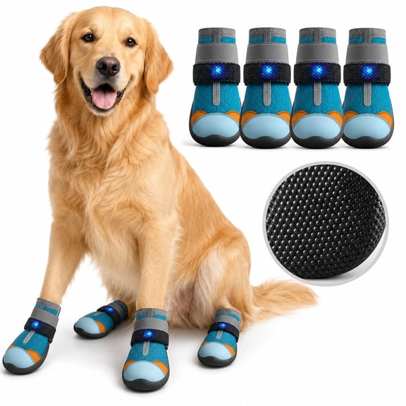 LED Light Up Dog Boots with Breathable Mesh, Dog Shoes Secure Grip Tough Paw Protectors for Night Walking Outdoor Hiking, 4pcs