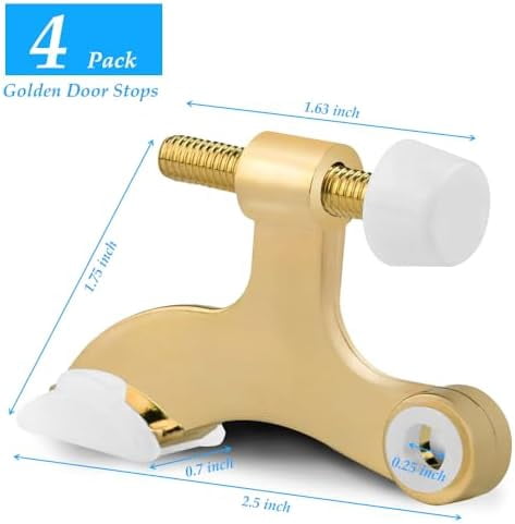 OBTANIM 4 Pack Hinge Pin Door Stopper Heavy Duty Metal Adjustable Door Stops with Rubber Bumper Tips (Gold)