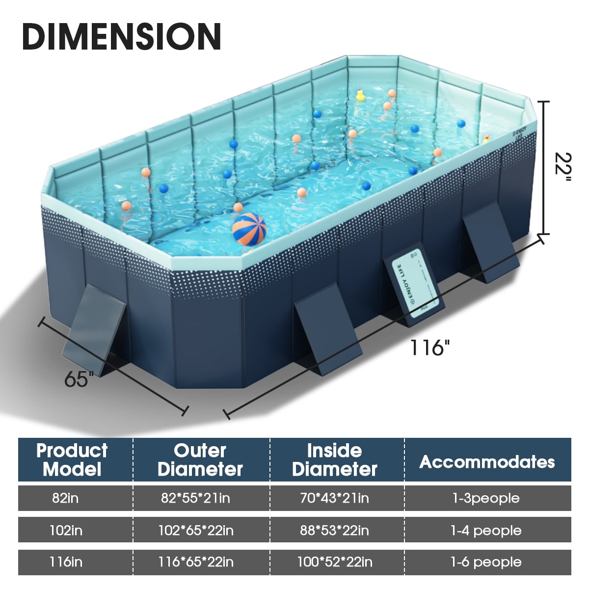 SLLINGLUO Outdoor Foldable Swimming Pools, Non-Inflatable Hard Plastic Pool for Kids, Lawn Garden Backyard, Dark Blue, 116n