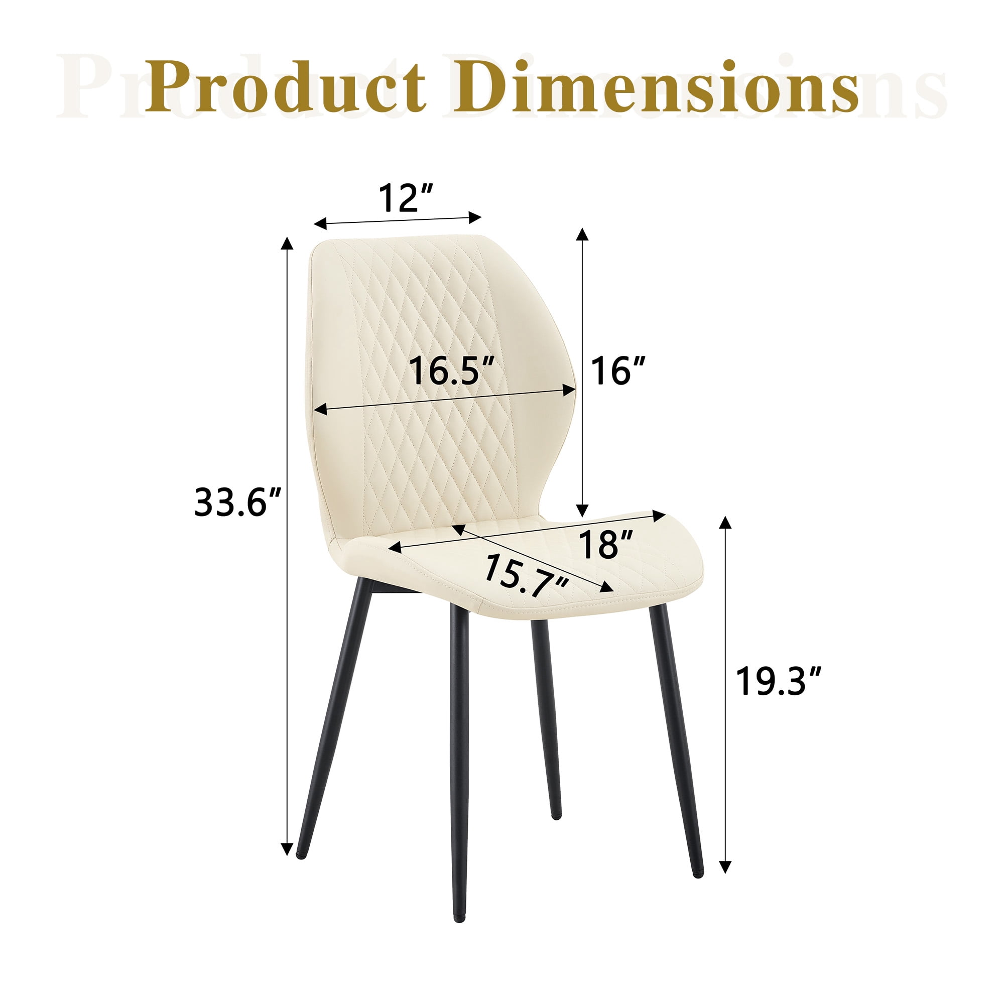 MOONMISS Dining Chairs Set of 4,Modern luxury Diamond-Quilted PU chairs with black metal legs for Dining Room Living Room,Beige