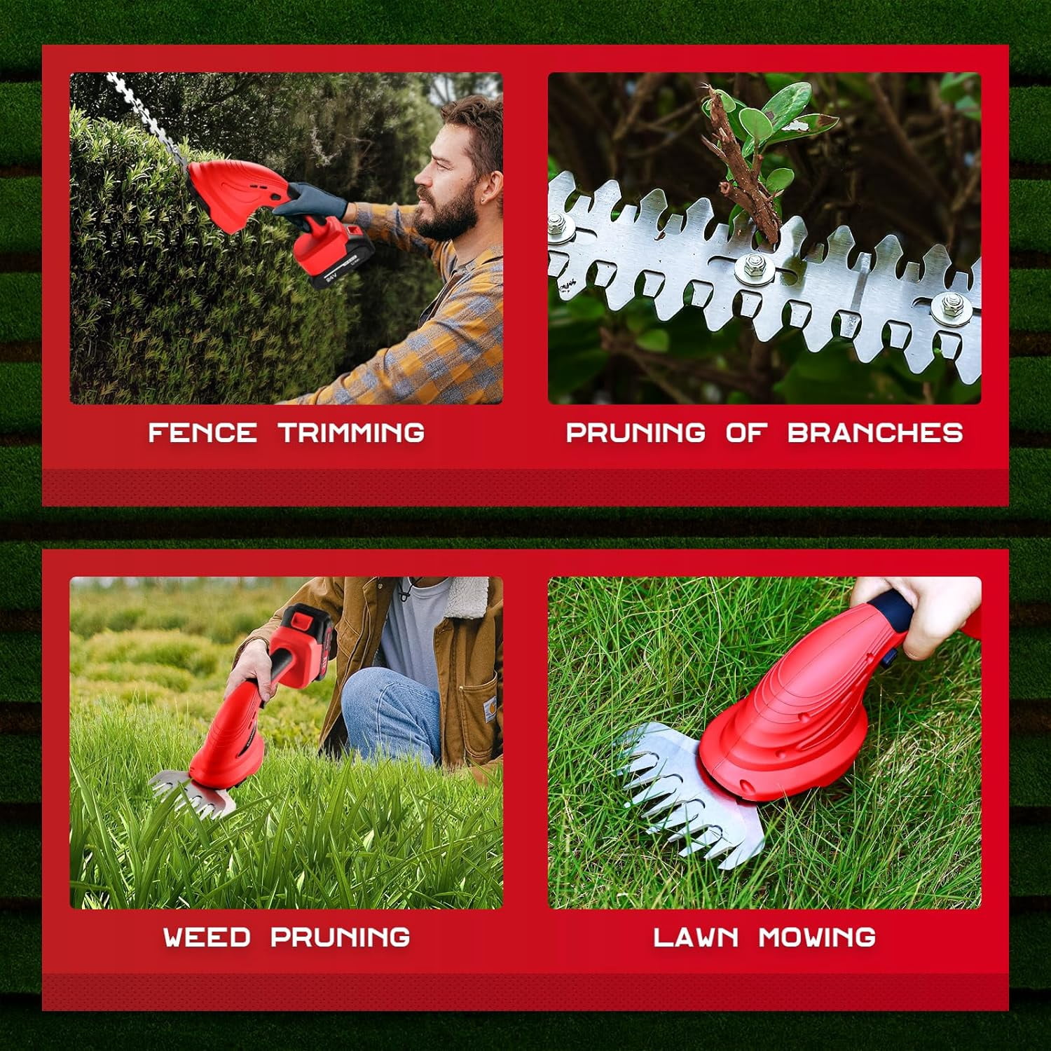 21V Cordless Hedge Trimmer with Battery - 2-in-1 Electric Grass Shear & Shrub Cutter for Garden Lawn