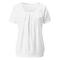 thumbnail image 4 of Lovskoo 2024 Womens Fashion Tops Crewneck Solid Color Pleated Front Short Sleeve Tee Shirts Casual Banded-Bottom Loose Basic Tops Blouses White 2XL, 4 of 8